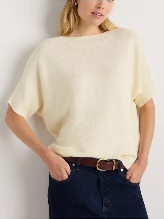 Quince Sweaters - Quince Cream Short Sleeve Crewneck Sweater Top